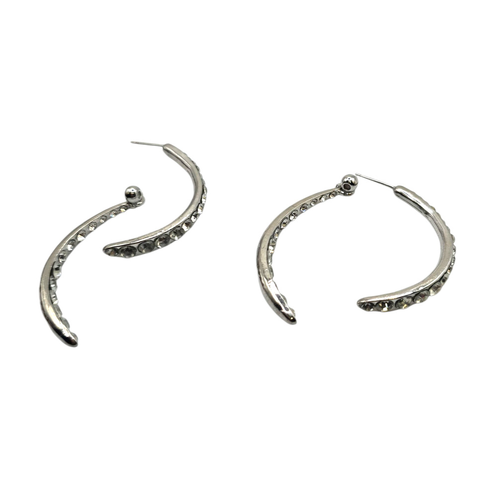 Earrings Silver Tone Clear Rhinestone Hoop Curved Open Design Fashion SKU2409 - Picture 4 of 6